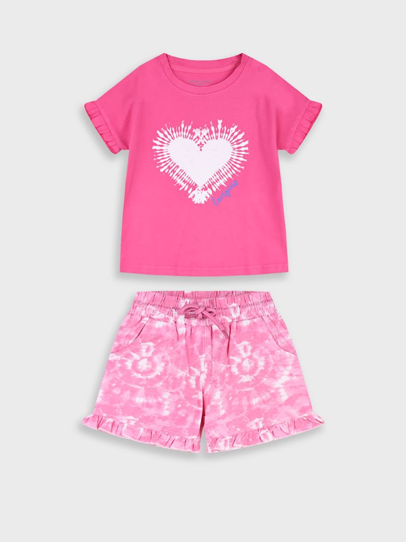 Σετ μπλούζα και σορτς με βολάν print heart ροζ