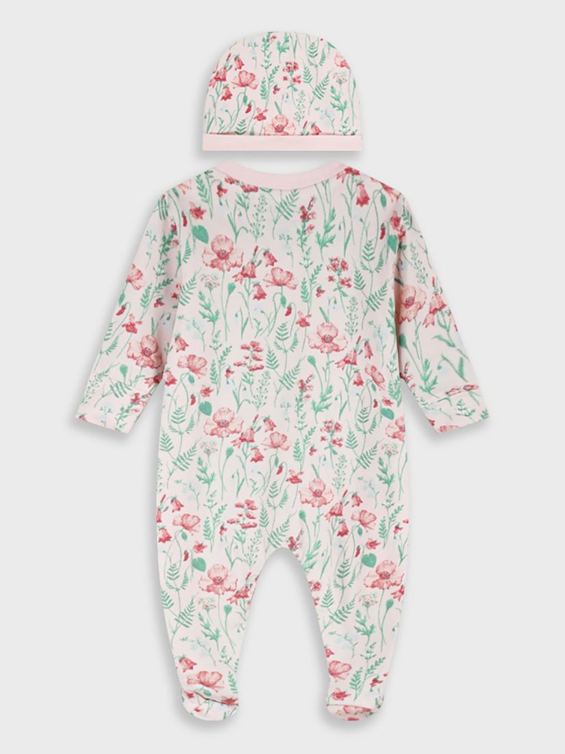 Σετ φορμάκι με σκουφάκι και σαλιάρα print vintage floral (3 τεμάχια) ροζ