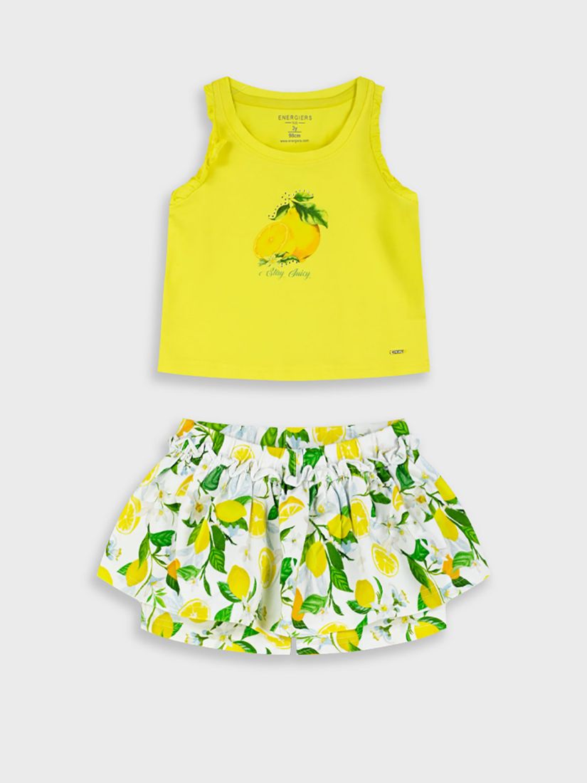 Σετ τοπ και σορτς φούστα με print lemon's life κίτρινο