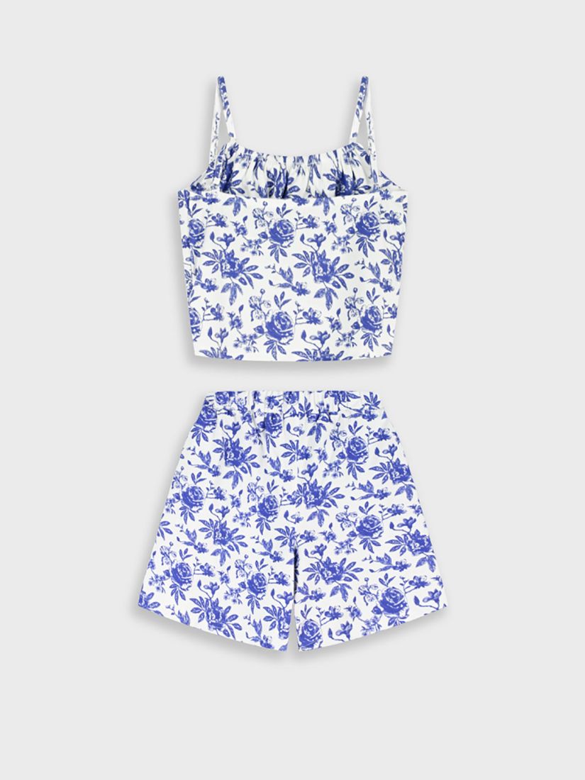 Σετ τοπ και βερμούδα με print blue roses μπλε