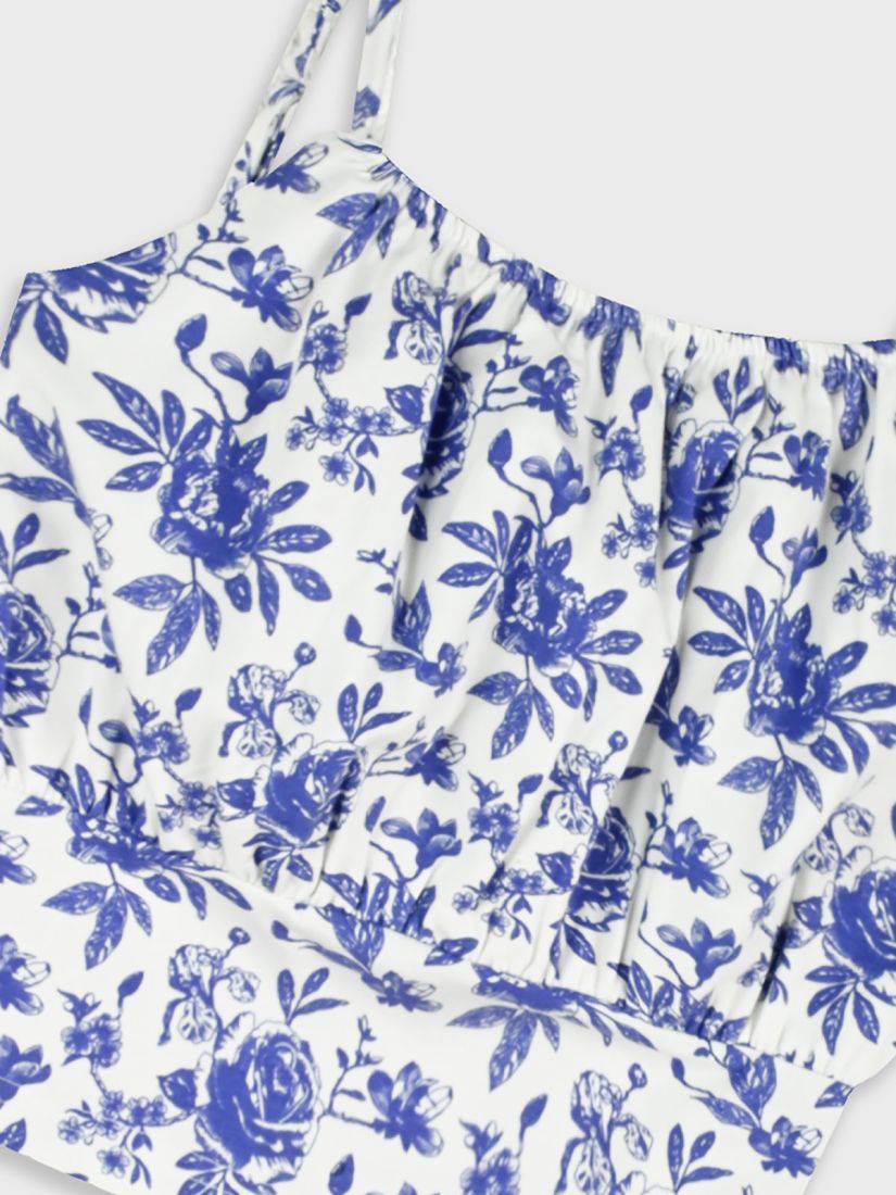Σετ τοπ και βερμούδα με print blue roses μπλε