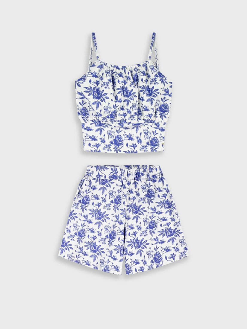 Σετ τοπ και βερμούδα με print blue roses μπλε