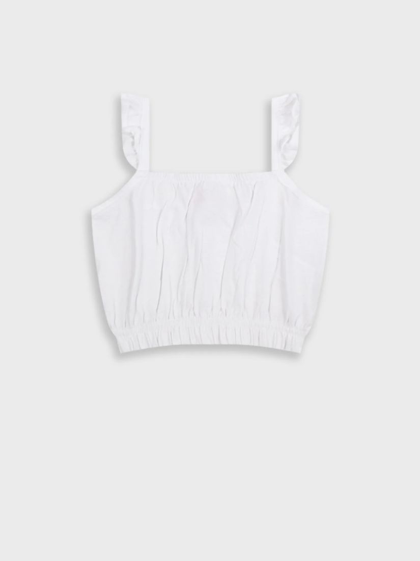 Τοπ μονόχρωμο βαμβακερό με βολάν λευκό