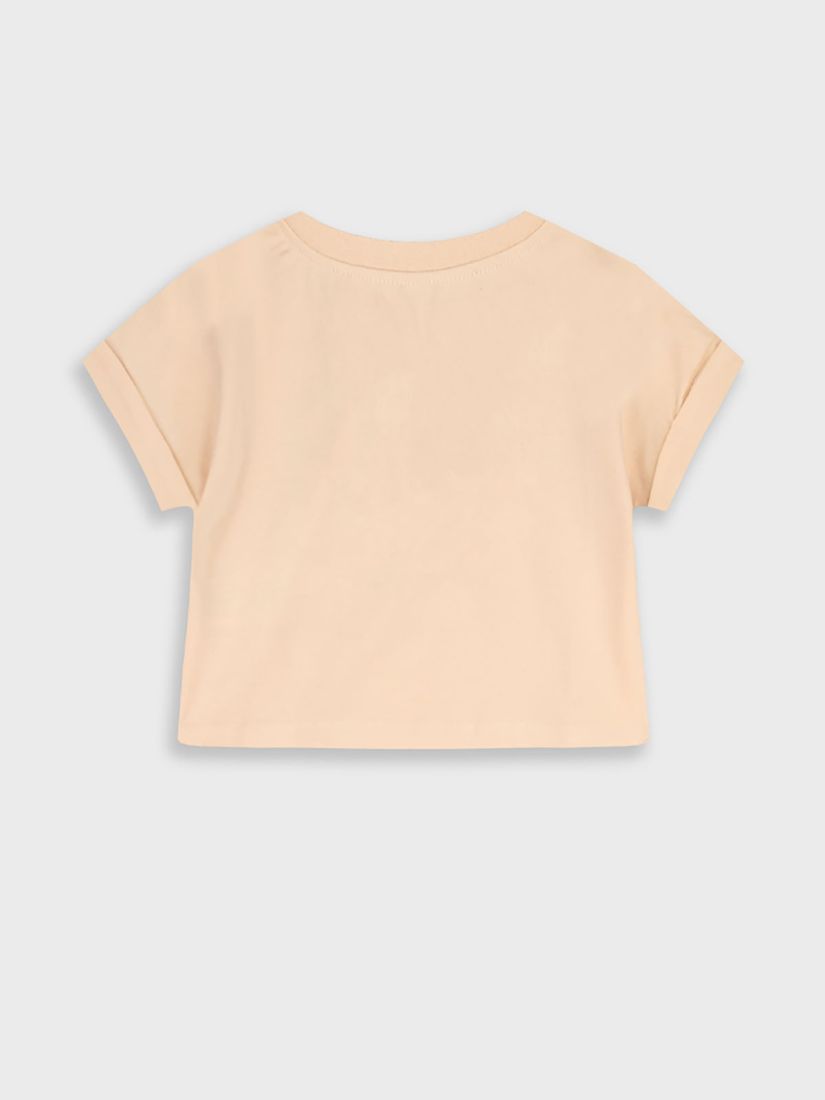 Μπλούζα κοντομάνικη με κέντημα λουλούδια σομόν