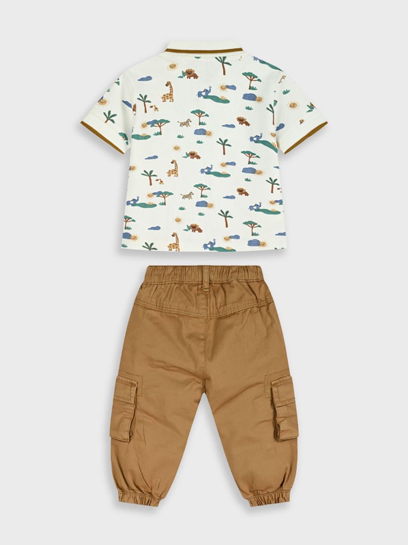 Σετ μπλούζα τύπου Polo με print dinosaurs και cargo παντελόνι καφέ