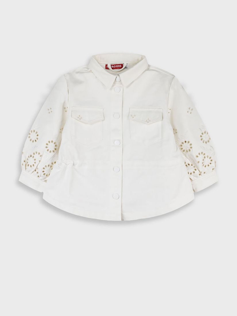 Τζιν τζάκετ με κοφτό κέντημα λουλούδια κρεμ