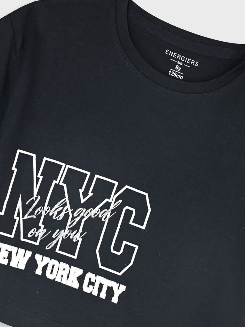 Σετ κροπ τοπ και βερμούδα με print NYC μαύρο