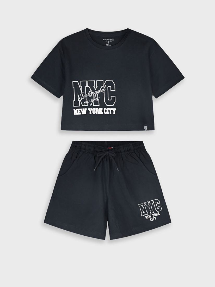Σετ κροπ τοπ και βερμούδα με print NYC μαύρο