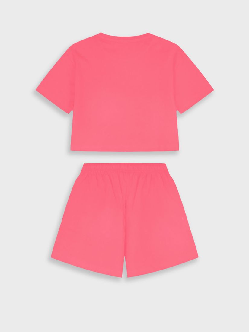 Σετ κροπ τοπ και βερμούδα με print NYC κοραλί