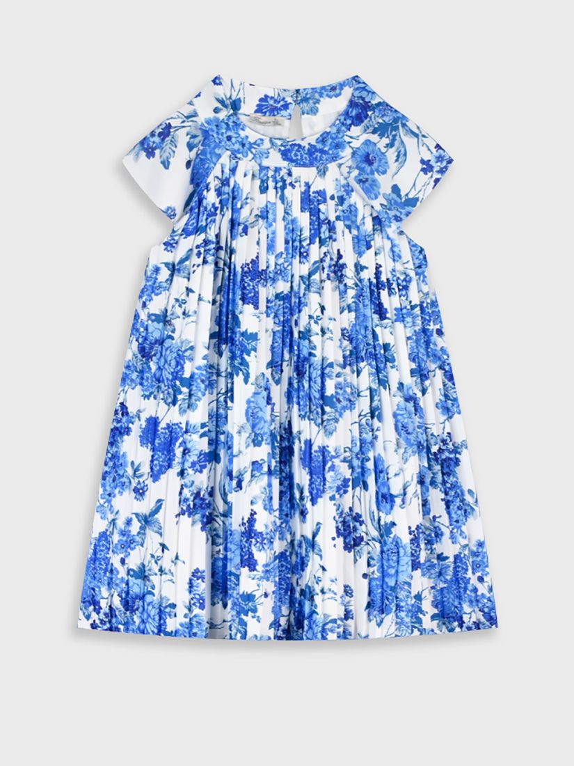 Φόρεμα πλισέ φλοράλ με μπουτονιέρα μπλε