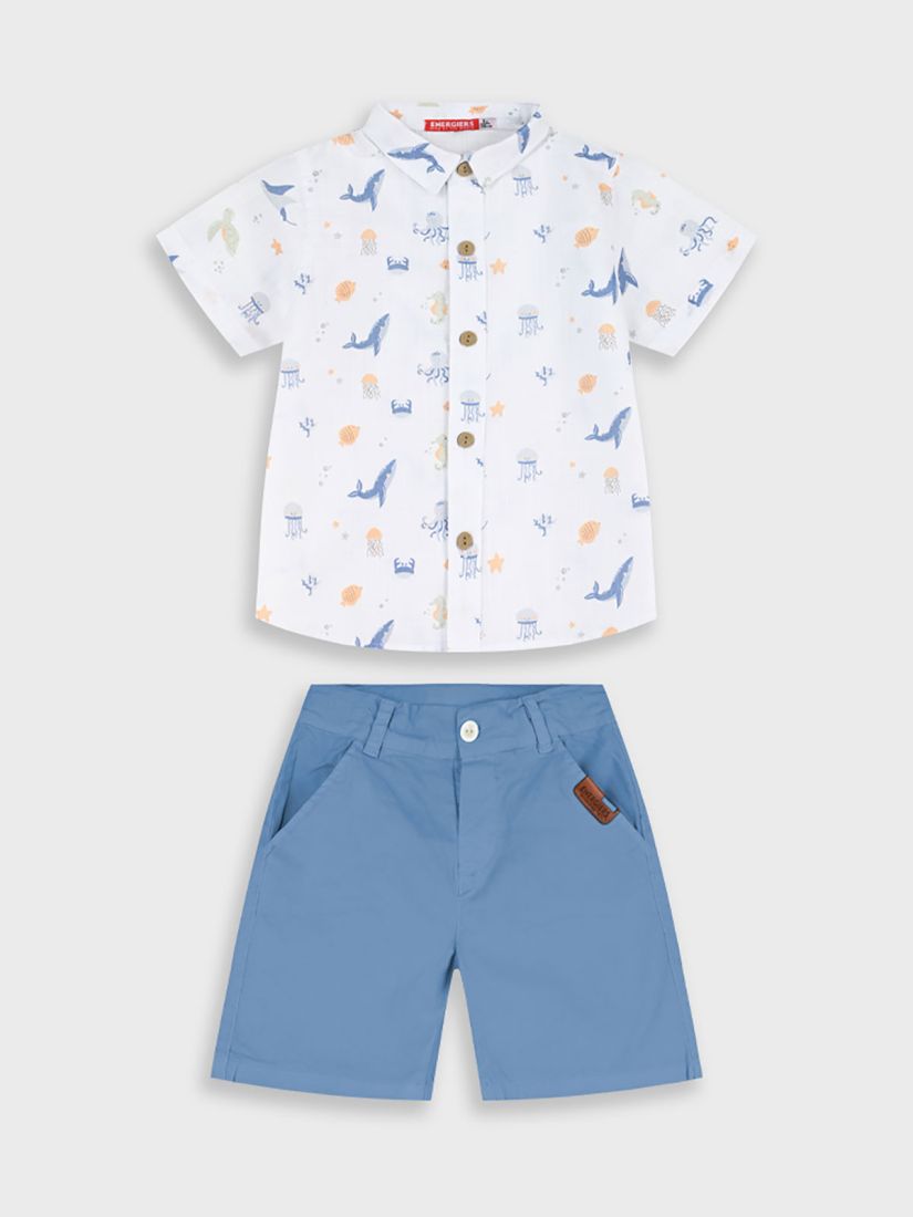 Σετ πουκάμισο με print βυθός και βερμούδα  μπλε