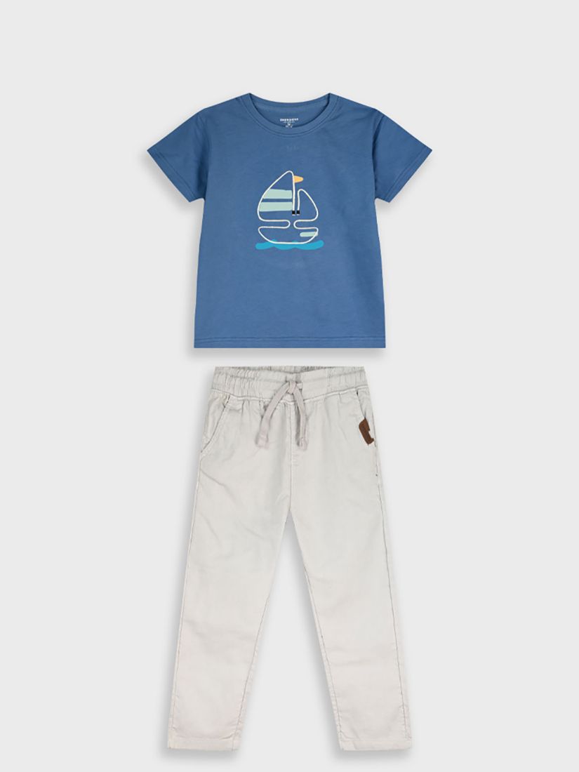 Σετ μπλούζα με κέντημα καράβι και λινό παντελόνι μπεζ
