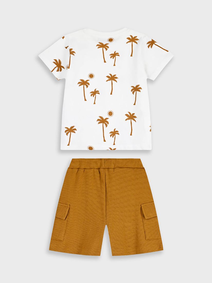 Σετ βαμβακερό με cargo βερμούδα και tropical print σοκολά