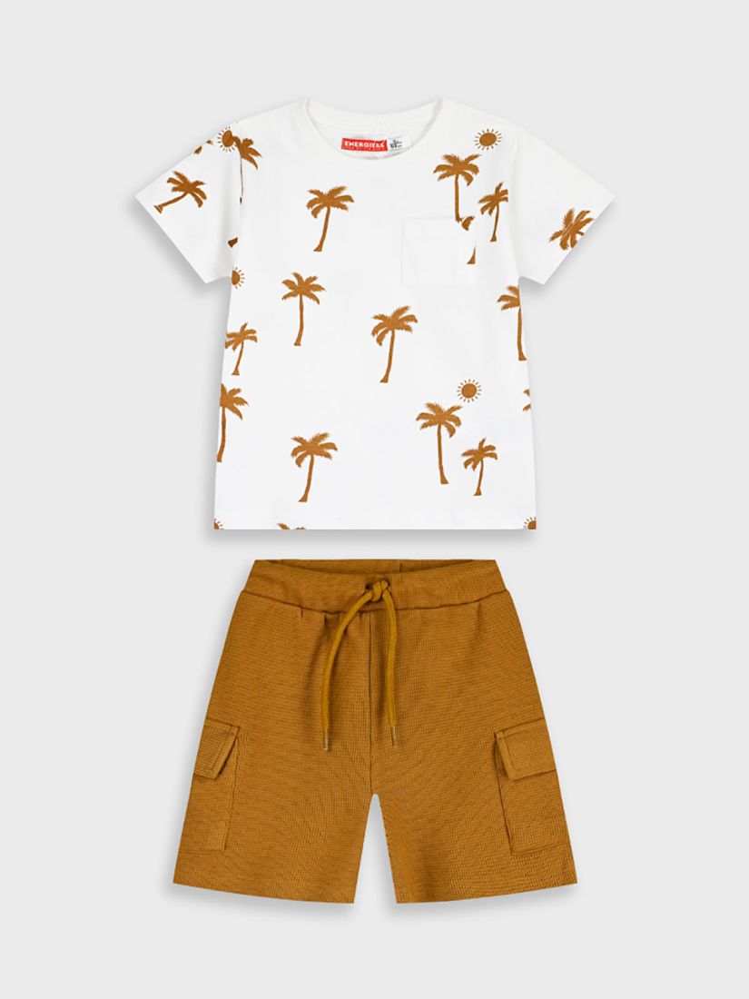Σετ βαμβακερό με cargo βερμούδα και tropical print σοκολά