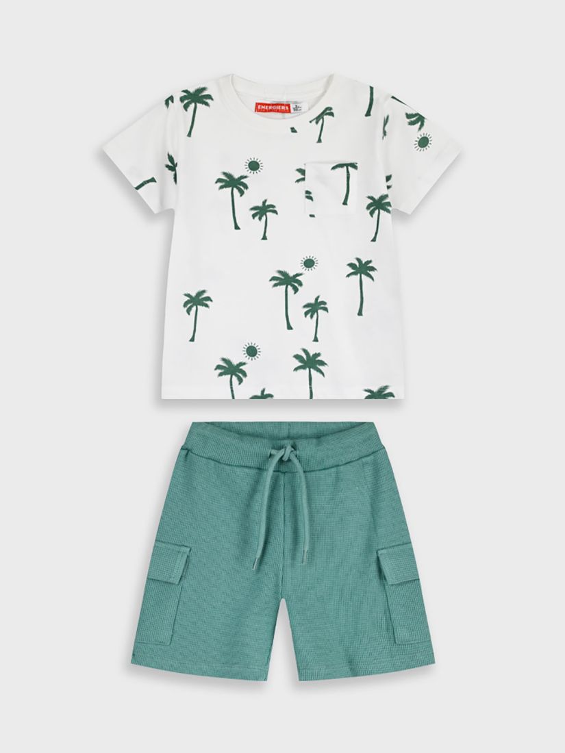 Σετ βαμβακερό με cargo βερμούδα και tropical print μέντα