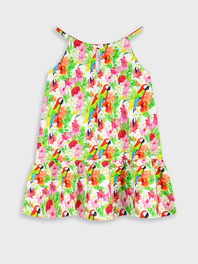 Φόρεμα αμάνικο με tropical prints πράσινο