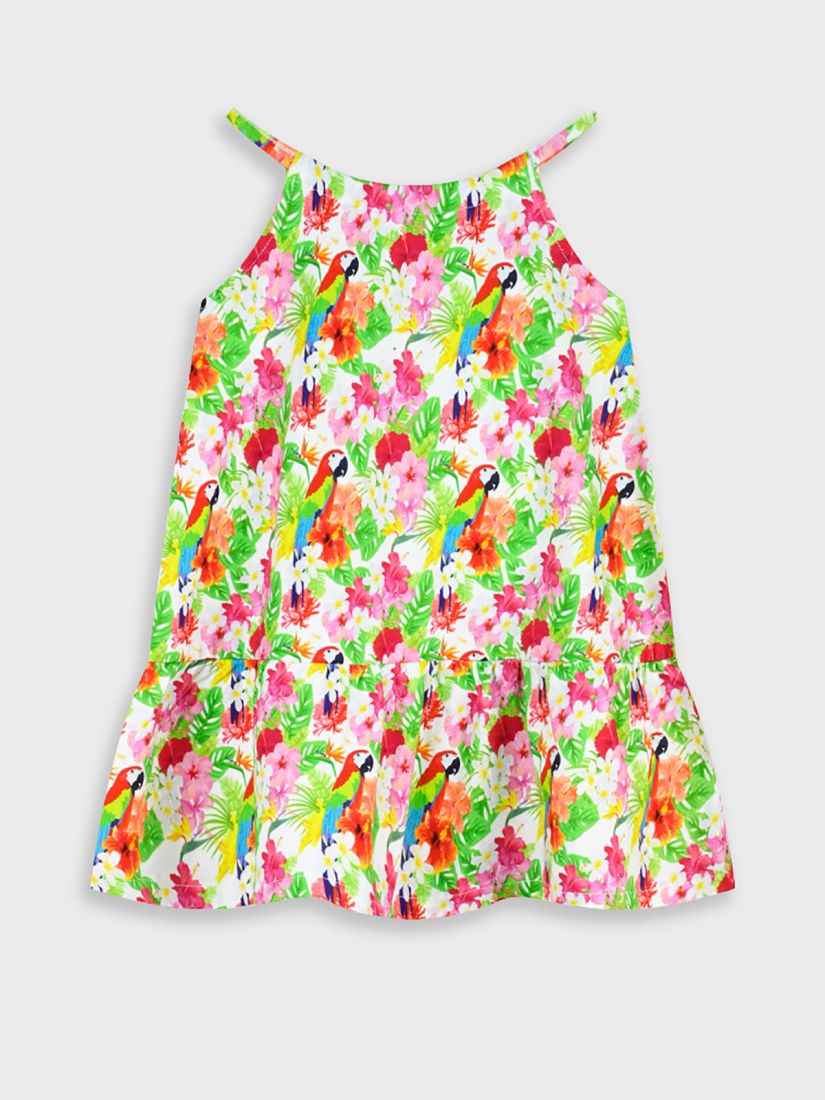 Φόρεμα αμάνικο με tropical prints πράσινο