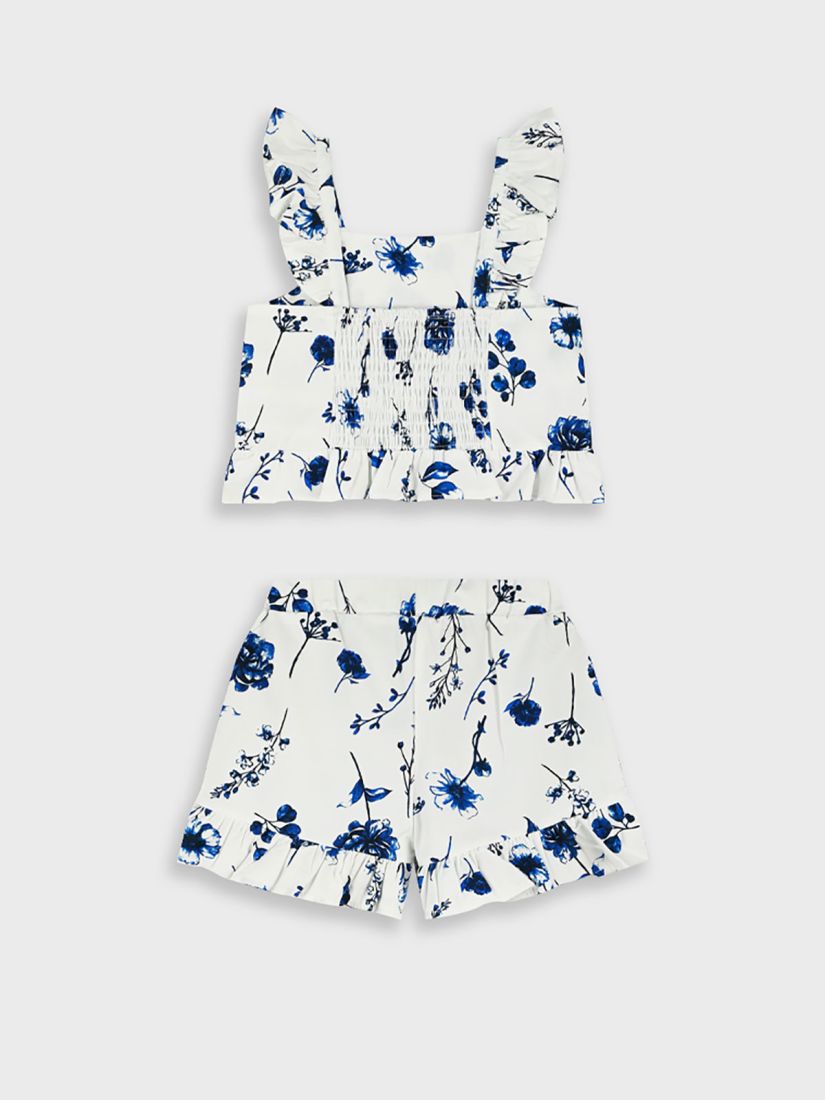 Σετ κροπ τοπ και σορτς με βολάν και print blue roses μπλε