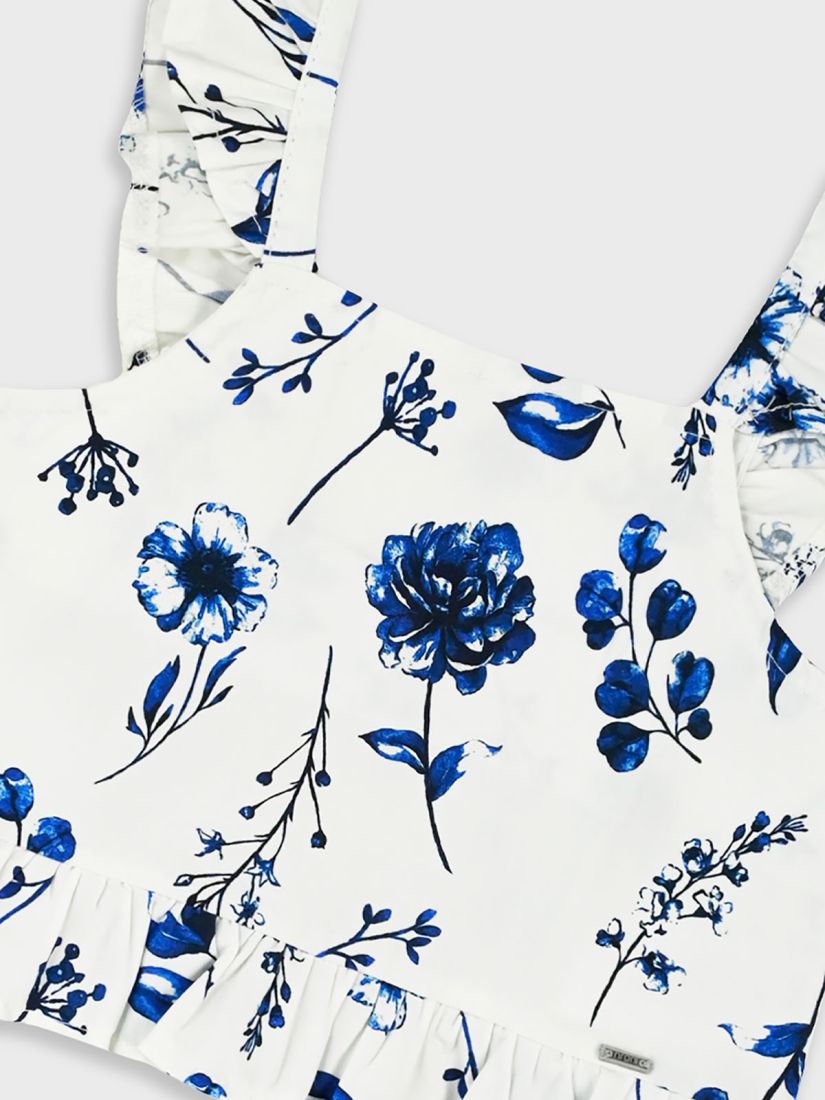 Σετ κροπ τοπ και σορτς με βολάν και print blue roses μπλε