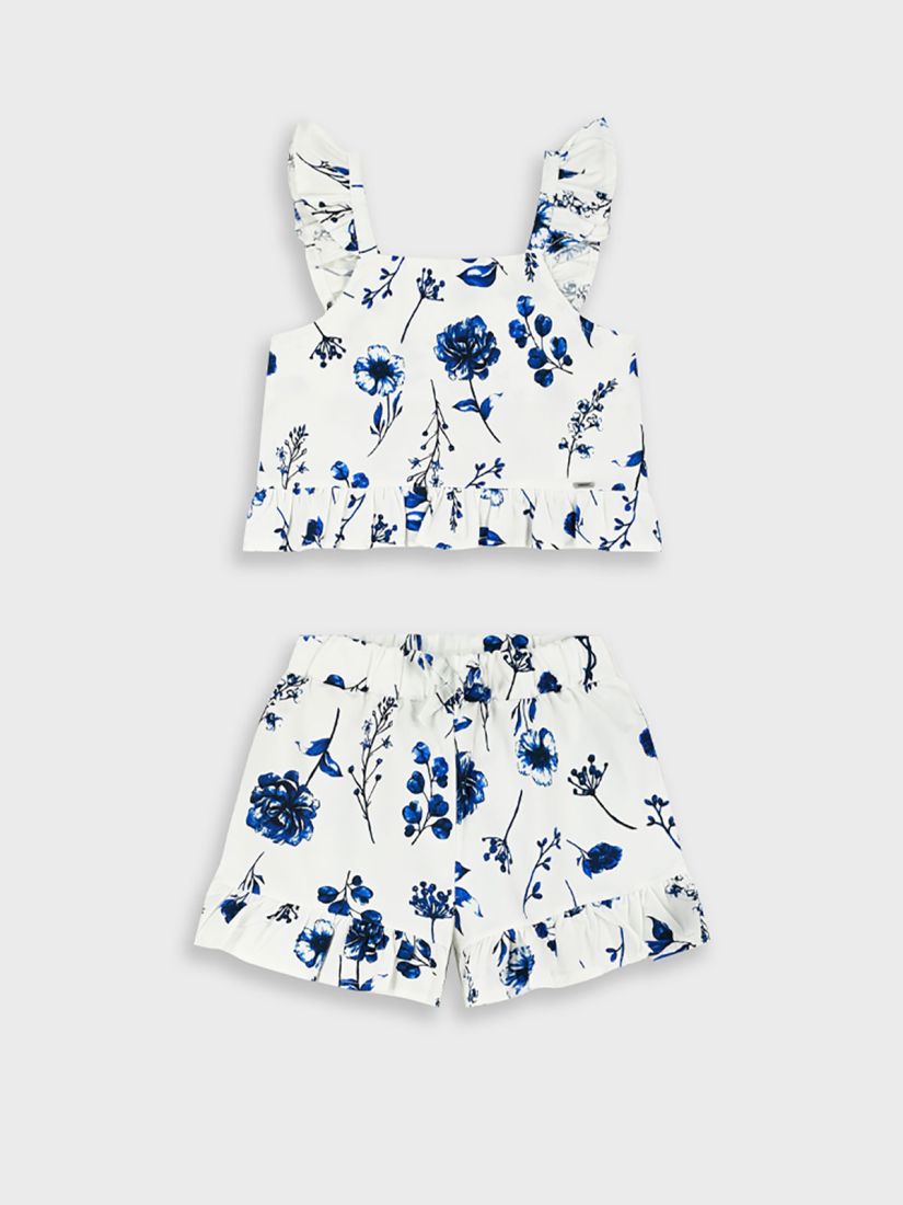 Σετ κροπ τοπ και σορτς με βολάν και print blue roses μπλε