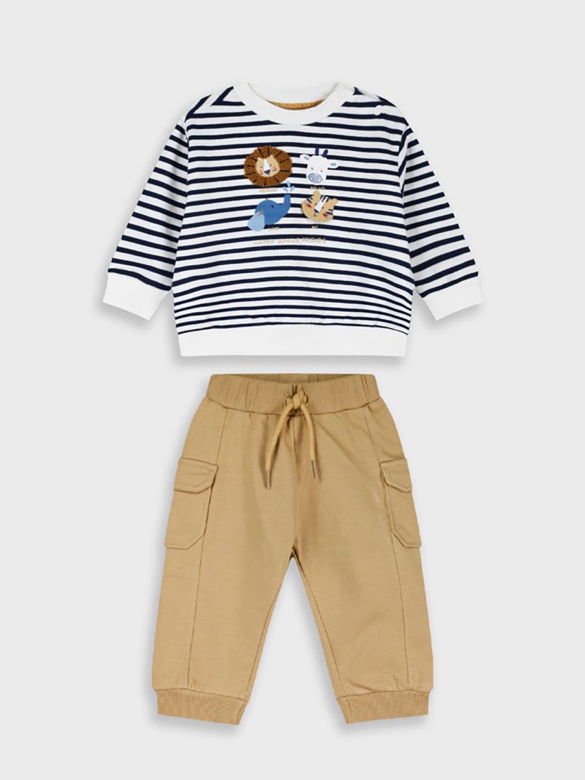Σετ βαμβακερό με μπλούζα μαρινιέρα και cargo παντελόνι καφέ