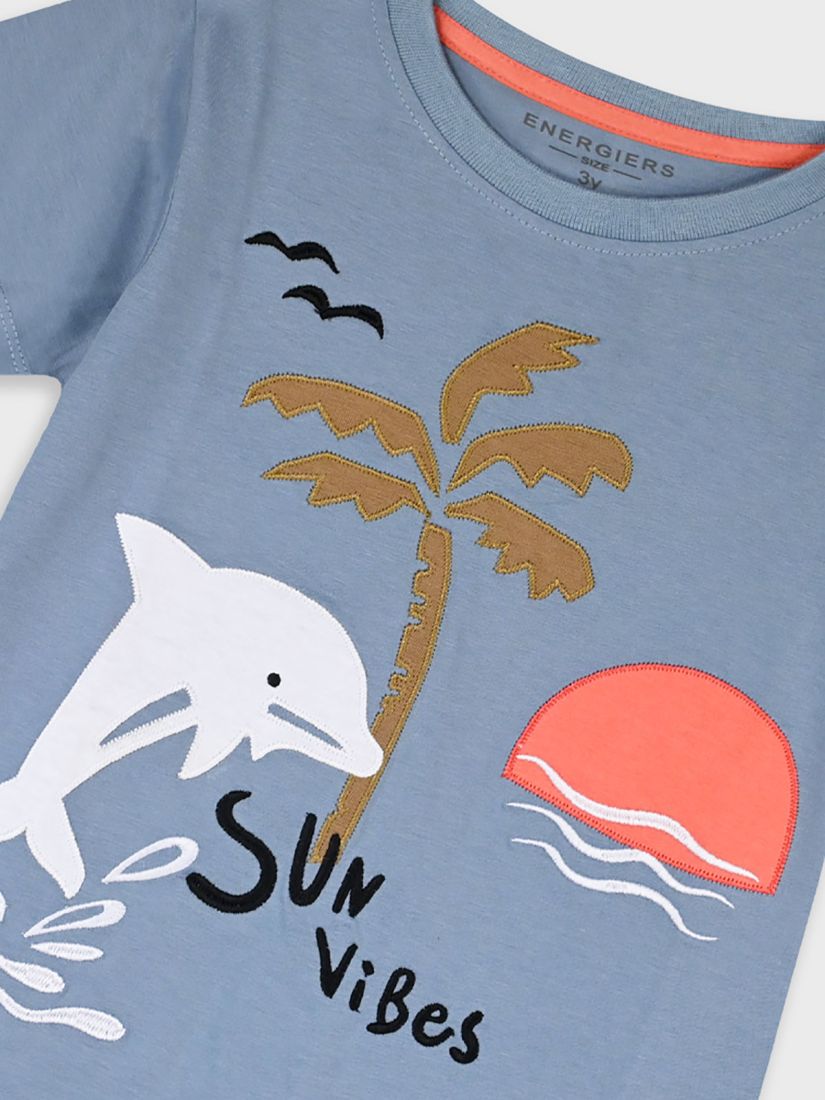 Μπλούζα κοντομάνικη με κέντημα φοίνικα γαλάζιο