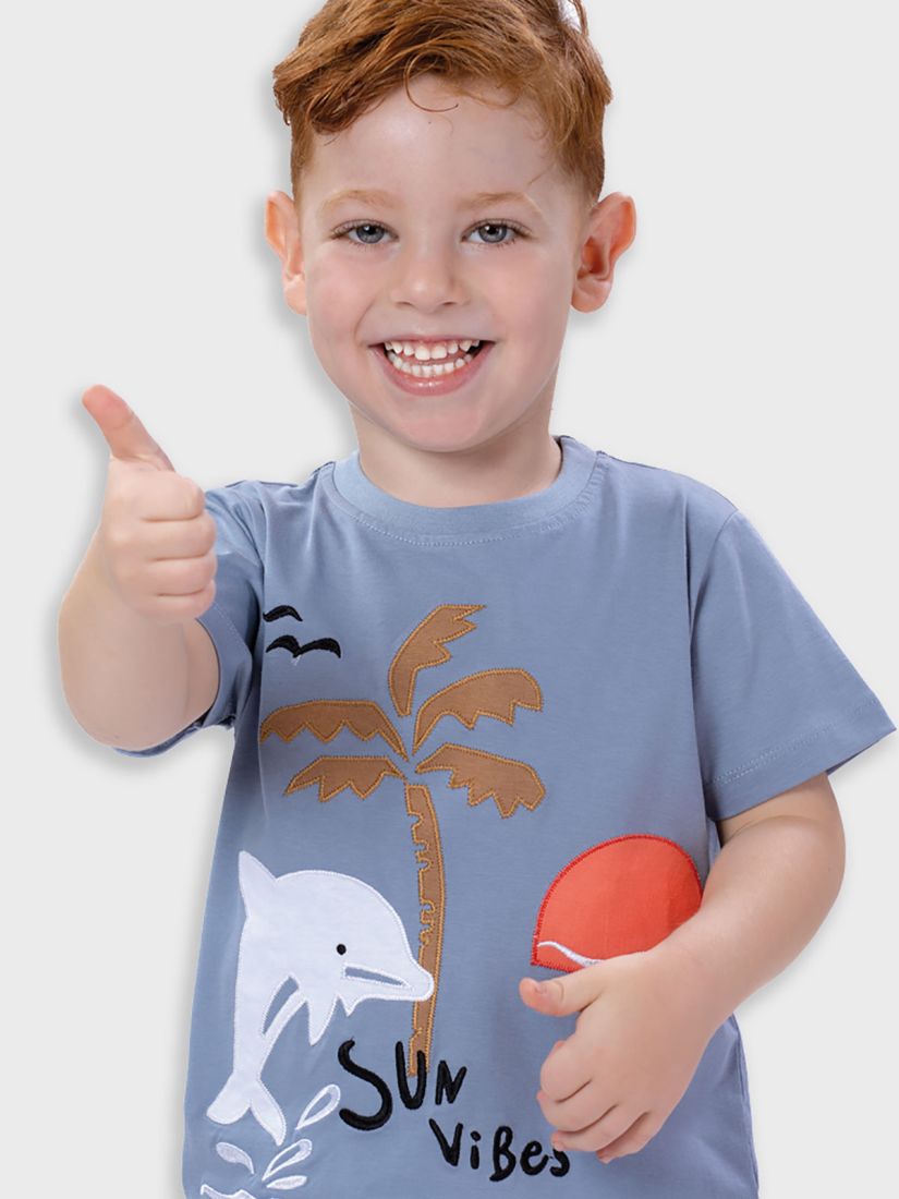 Μπλούζα κοντομάνικη με κέντημα φοίνικα γαλάζιο