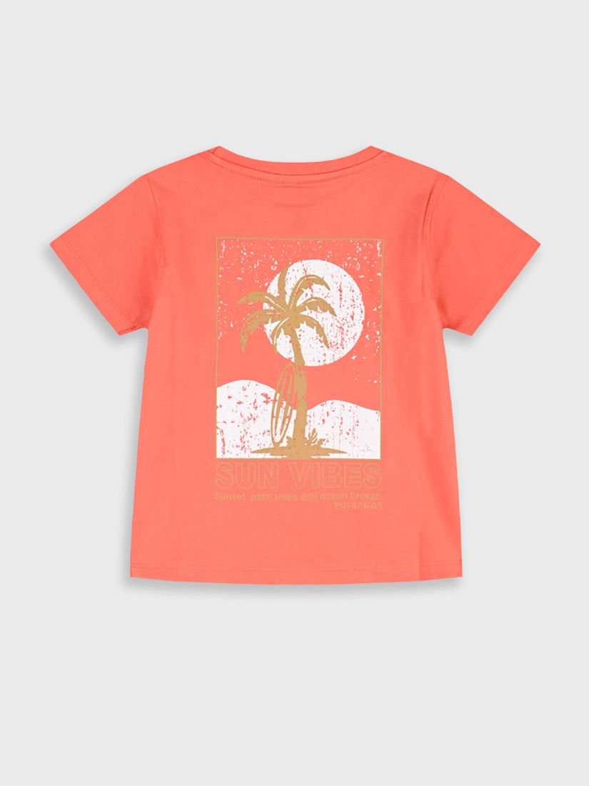 Μπλούζα κοντομάνικη με print sun vibes κοραλί