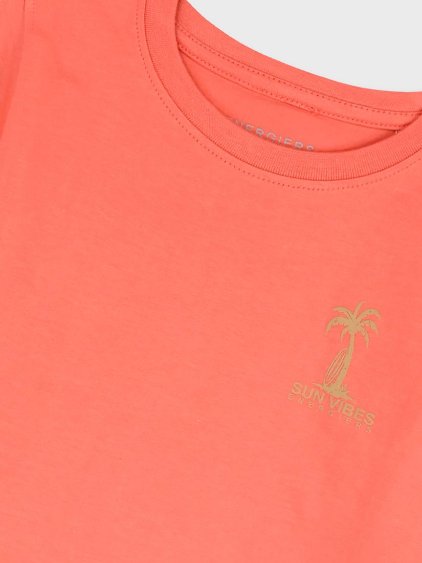 Μπλούζα κοντομάνικη με print sun vibes κοραλί