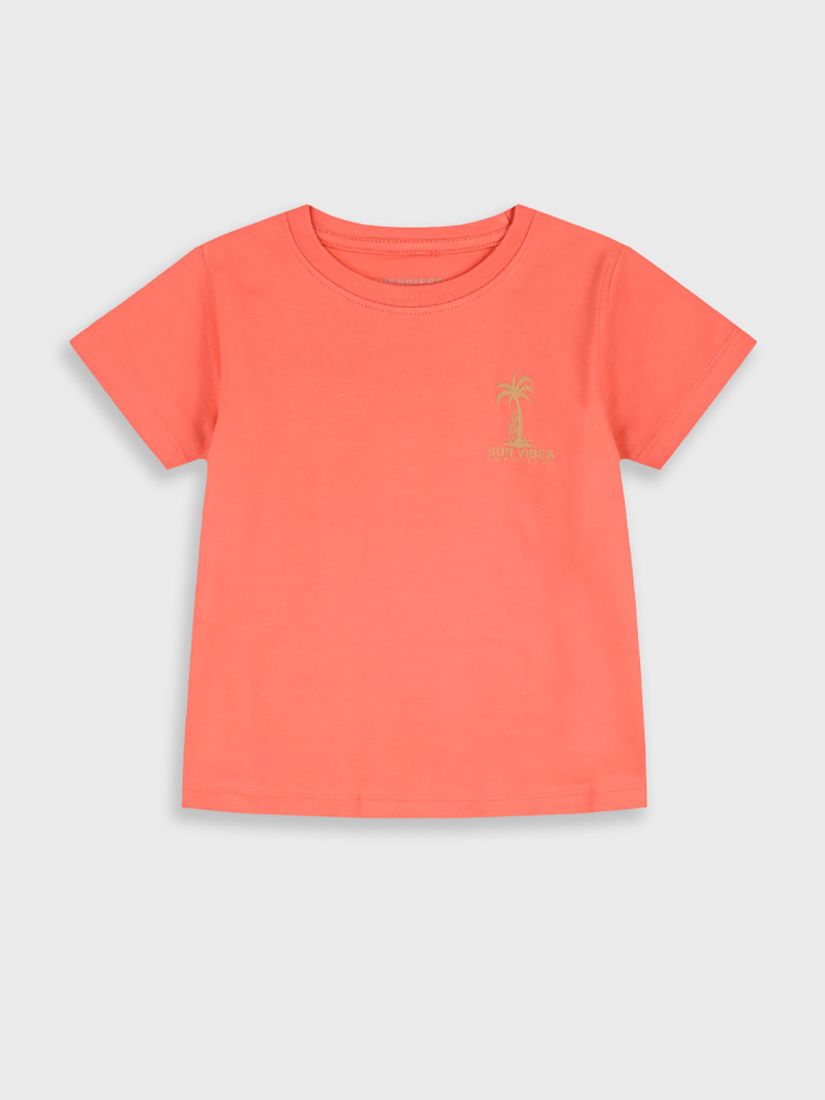 Μπλούζα κοντομάνικη με print sun vibes κοραλί