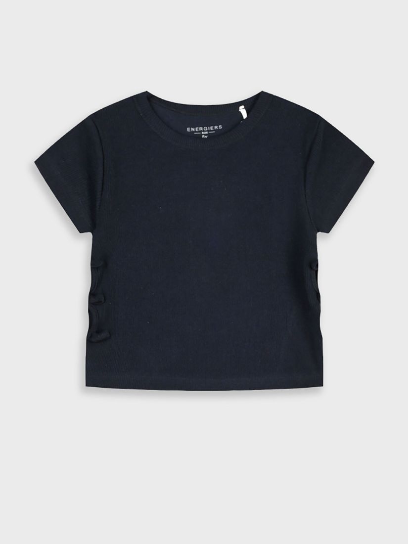 Μπλούζα κοντομάνικη μονόχρωμη ριπ με ανοίγματα στο πλάι μαύρο