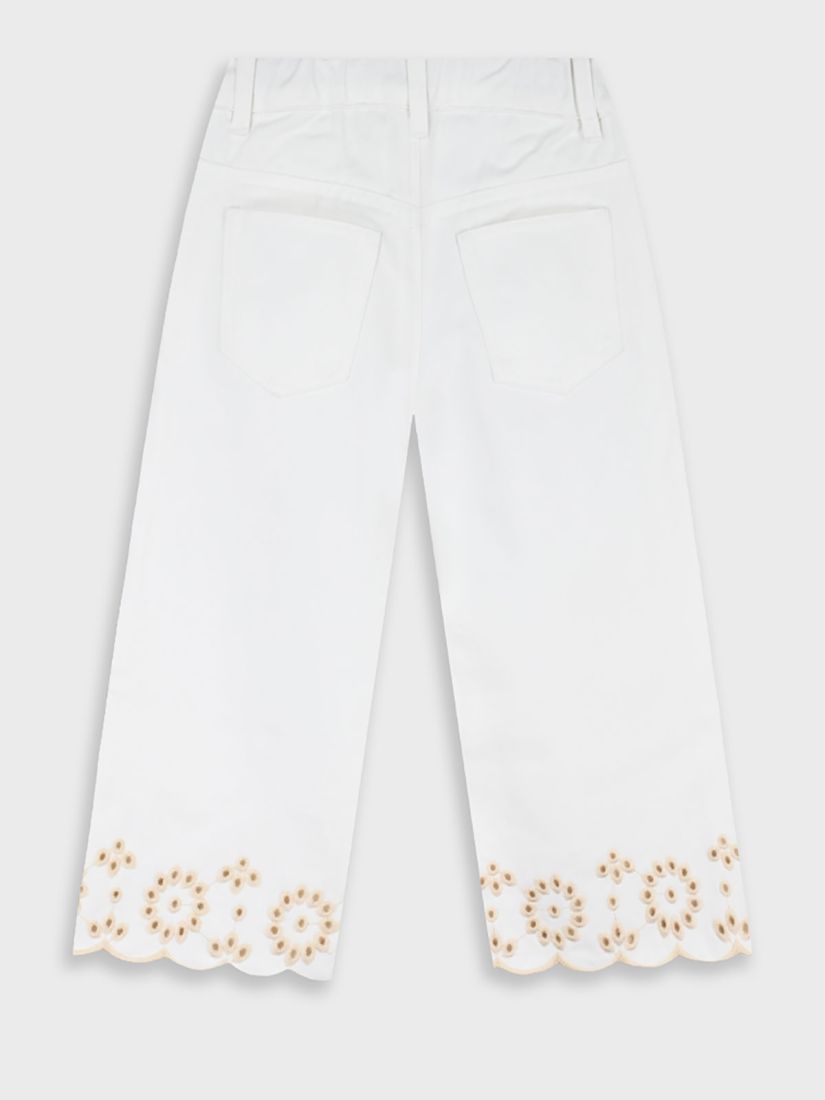 Παντελόνα τζιν με κοφτό κέντημα λουλούδια κρεμ