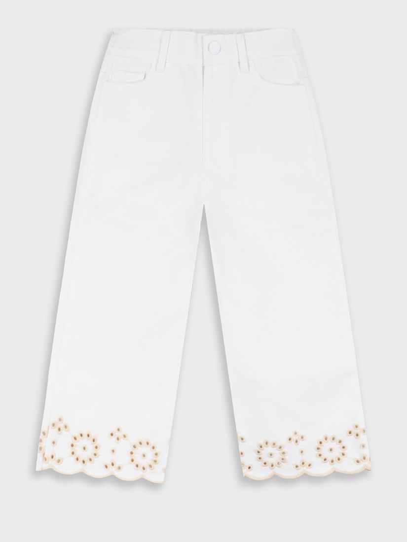 Παντελόνα τζιν με κοφτό κέντημα λουλούδια κρεμ