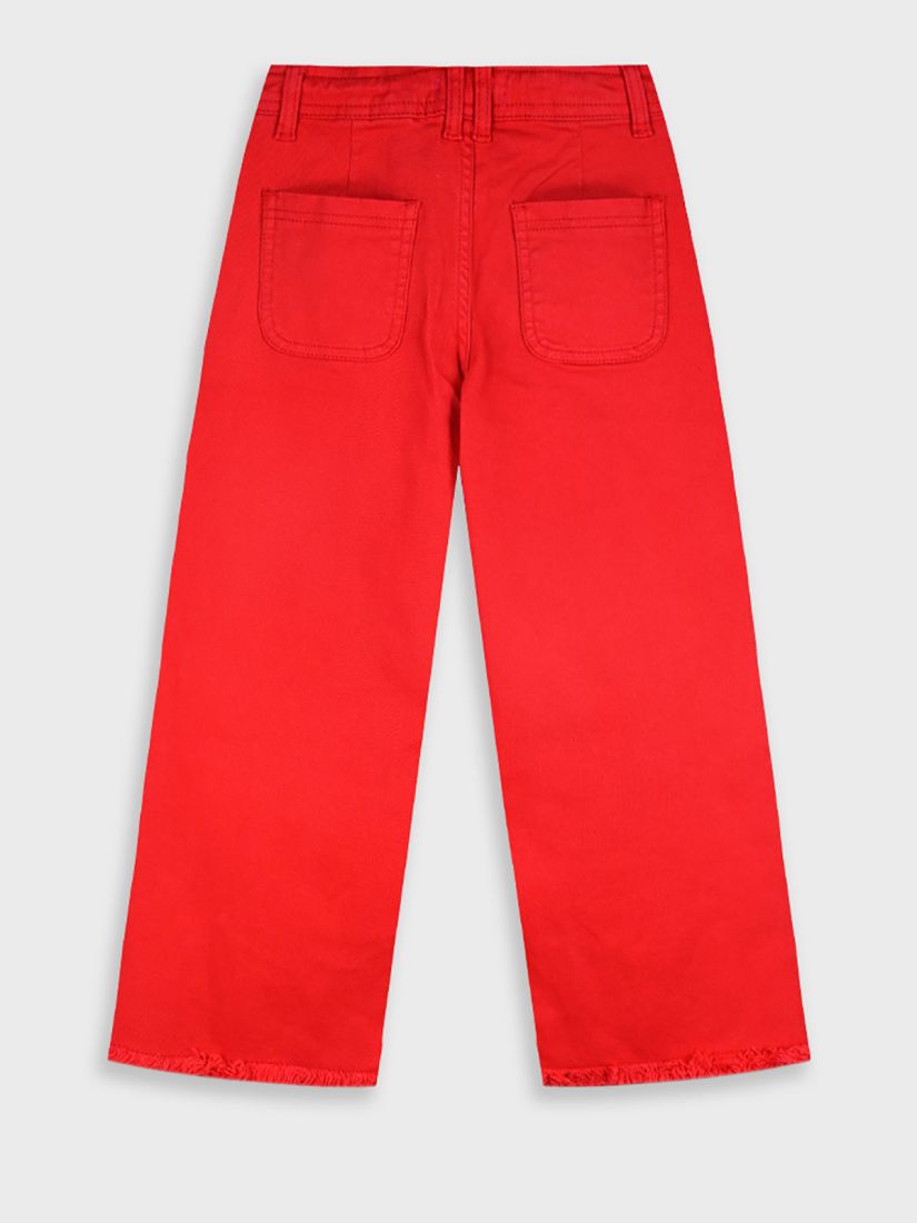 Παντελόνα τζιν μονόχρωμη με ξέφτια στο κάτω μέρος κόκκινο