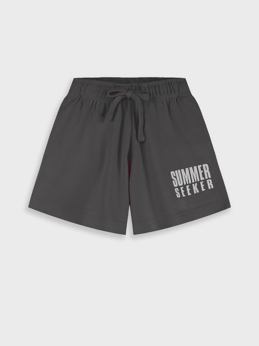 Σορτς μονόχρωμο με print summer seeker μαύρο