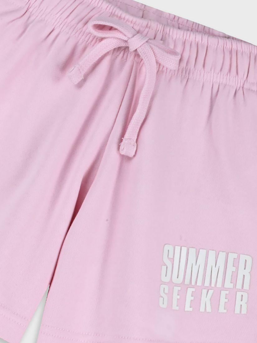 Σορτς μονόχρωμο με print summer seeker ροζ