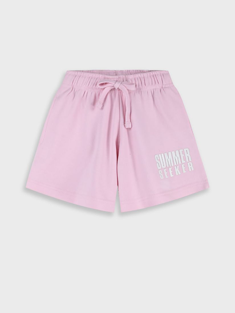 Σορτς μονόχρωμο με print summer seeker ροζ