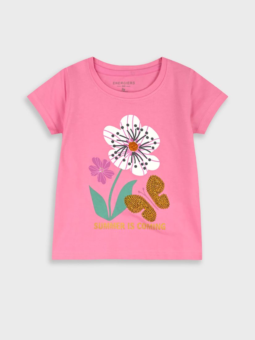 Μπλούζα κοντομάνικη με print summer is coming ροζ