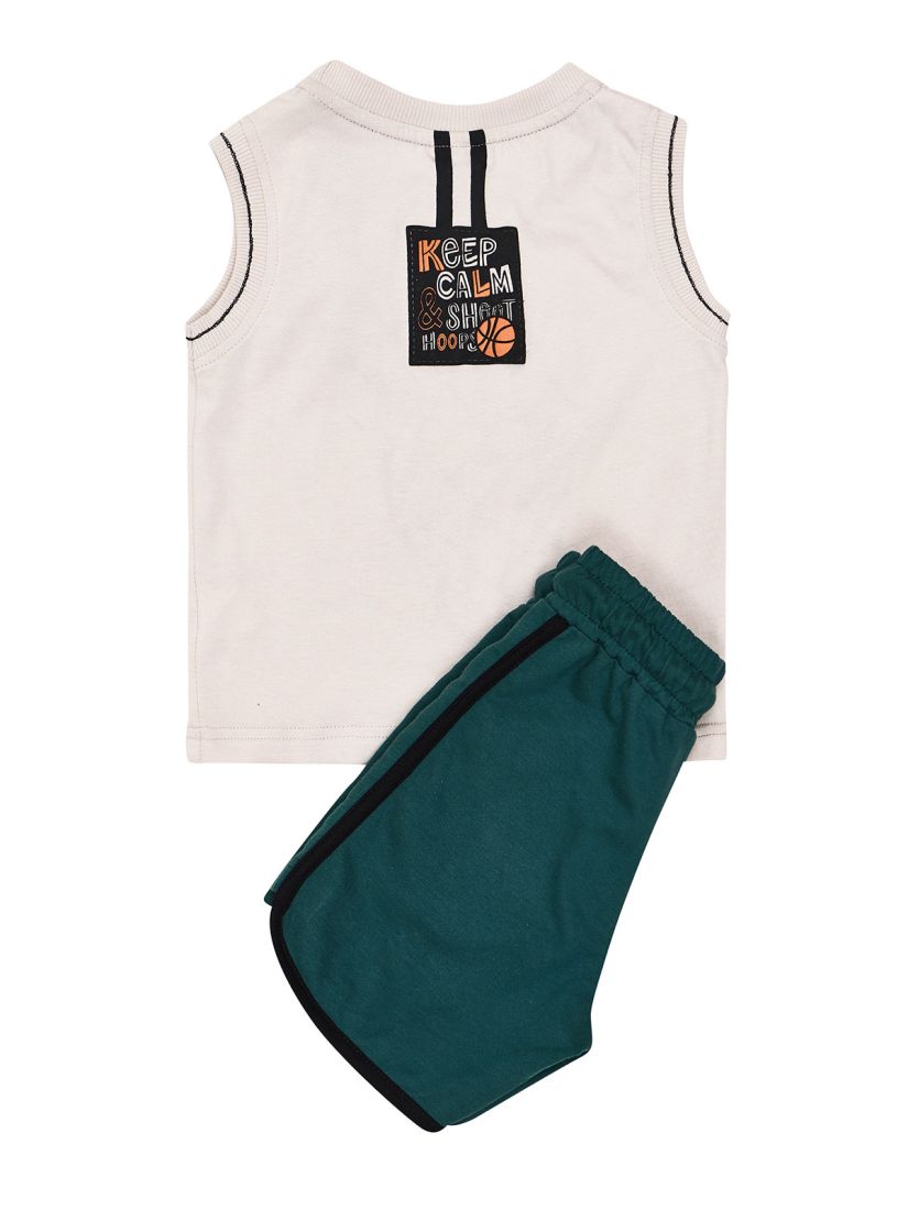 Σετ αμάνικο με print basketball μπεζ