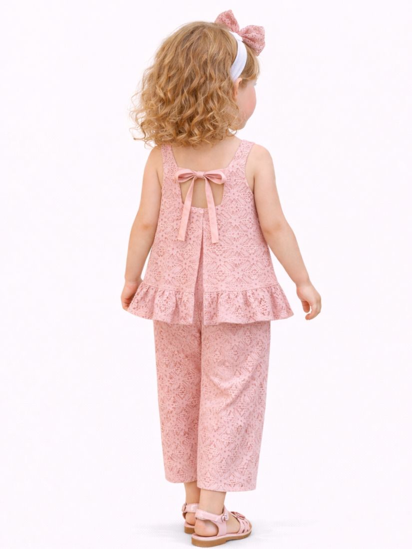 Σετ δαντελένιο τοπ με βολάν και παντελόνα ζιπ κιλότ κορίτσι μεγάλο σάπιο μήλο