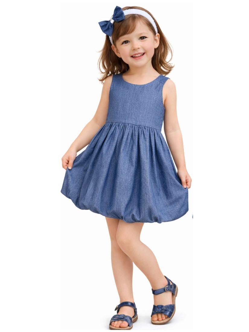 Φόρεμα τζιν ballon με φιόγκους στην πλάτη μπλε