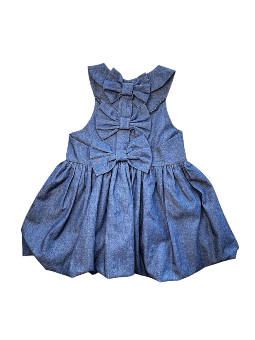 Φόρεμα τζιν ballon με φιόγκους στην πλάτη μπλε