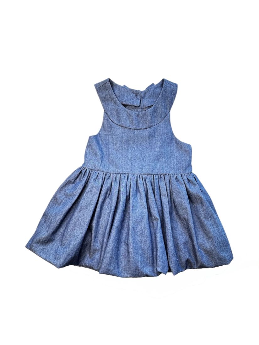 Φόρεμα τζιν ballon με φιόγκους στην πλάτη μπλε