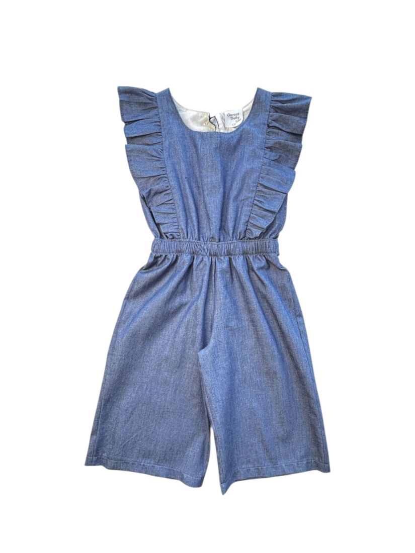 Φόρμα τζιν ζιπ κιλότ με βολάν μπλε