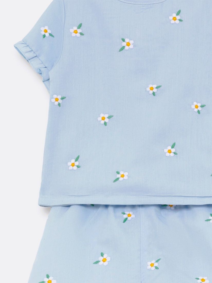 Σετ μπλούζα με σορτς με βολάν και κεντημένες μαργαρίτες γαλάζιο