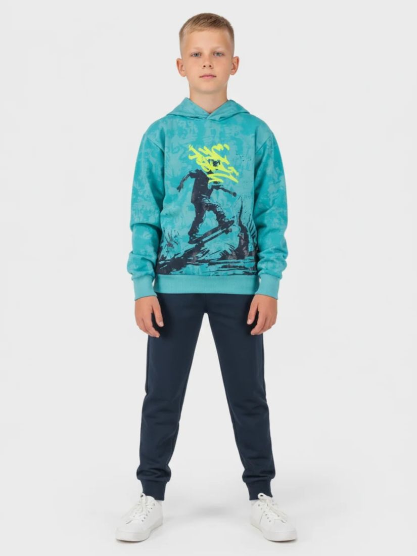 Σετ εποχιακό μπλούζα με κουκούλα και μονόχρωμο παντελόνι print skater βεραμάν