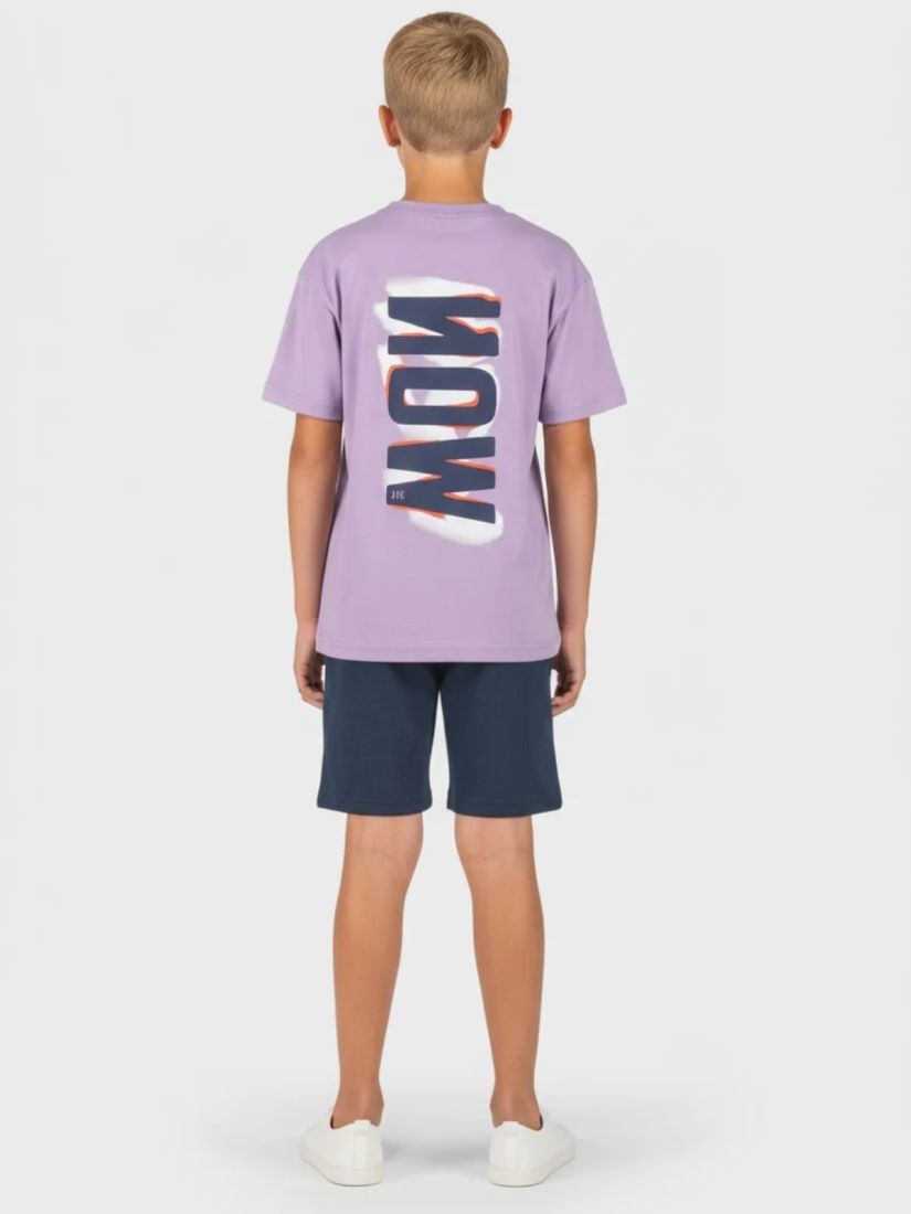 Σετ μπλούζα και μονόχρωμη βερμούδα με print now μωβ