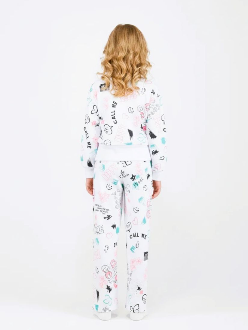 Τριπλέτα κροπ τοπ, αμάνικο μπλουζάκι και παντελόνα με graffiti λευκό