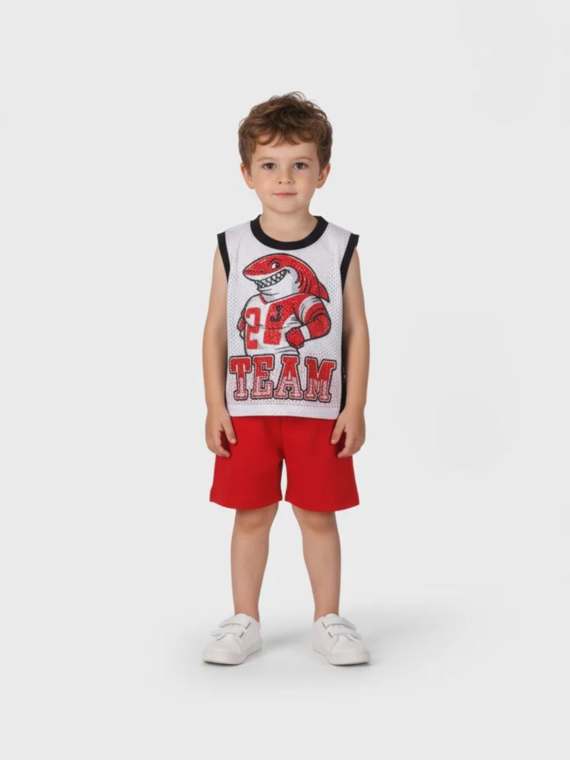 Σετ μπασκετικό με print sharks κόκκινο