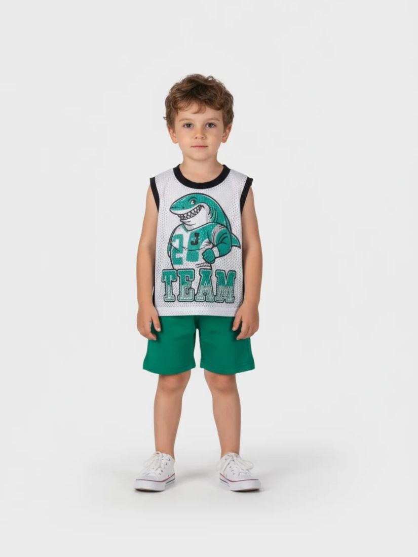 Σετ μπασκετικό με print sharks πράσινο